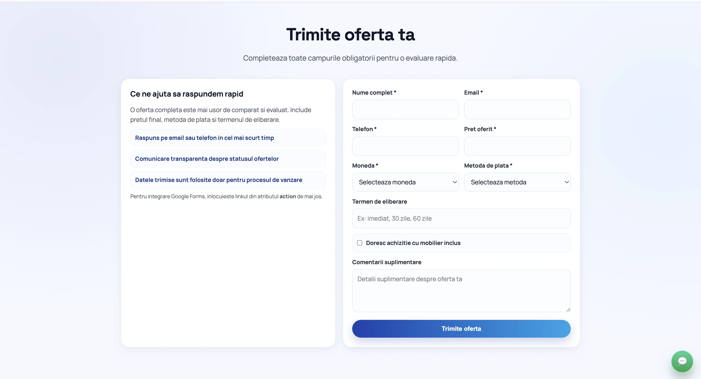 Previzualizare template ImoBid pentru ofertare multiplă imobiliară